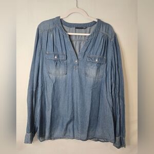 Ana Women's Blue Denim Long Sleeve Top Size XL